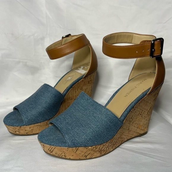 Marc Fisher Wander Denim Cork Wedges 7 - Picture 10 of 10